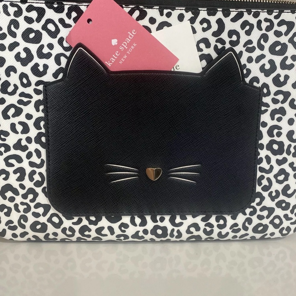 SALE 🏷 KATE SPADE MEOW CAT LARGE ZIP POUCH CLUTCH WLR00592 NWT $109 - Picture 4 of 6